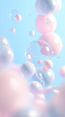 Aufkleber - serene composition of pastel bubbles floating in soft blue background, creating calming and dreamy atmosphere. delicate interplay of light and color enhances tranquil feel