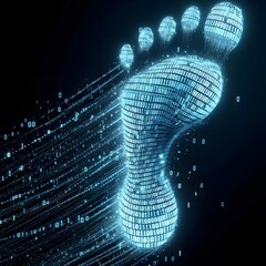 digital footprint: a footprint made of binary code, symbolizing the lasting digital footprint left o