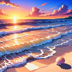 Anime seashell sunset on the beach generative ai aesthetic anime