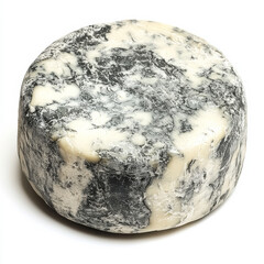 Wall Mural - A round of blue cheese with a distinct marbled pattern of mold, isolated on a white background to show texture and unique color