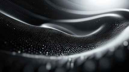 Wall Mural - abstract digital circular design, intricate mesh lines and particles, dark background, depth and mot
