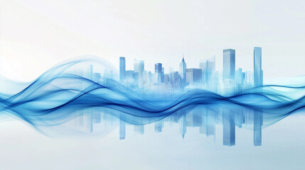 Wall Mural - Blue smoke ribbon city horizon background