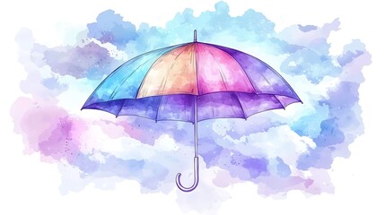 Colorful Umbrella Floating in the Clouds