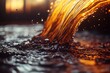 © Liza - A stream of golden liquid cascading and splashing into water