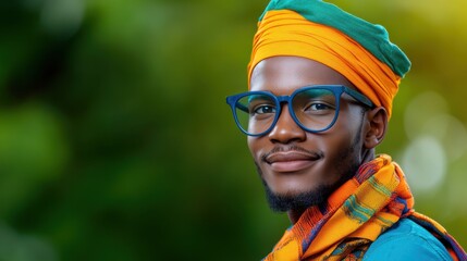 Wall Mural - Handsome African Man Wearing Turban and Glasses Portrait