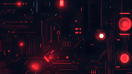 Wall Mural - red glowing circuit on dark background in technology concept.
