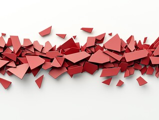 Poster - Abstract composition of fragmented red shapes scattered on a white background, creating a dynamic and vibrant visual effect.