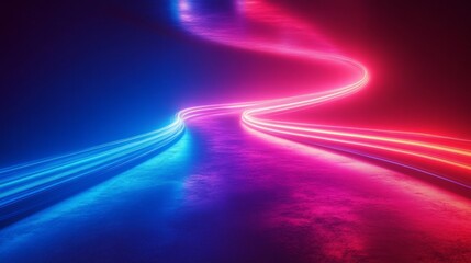 Wall Mural - Vibrant neon light trails in blue and red, dynamic energy flow across a dark backdrop, evoking a sense of motion and excitement.