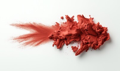 Poster - Creative red powder splash creating an abstract fish shape on a white isolated background.
