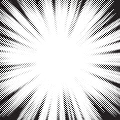Aufkleber - Halftone gradient sun rays pattern. Abstract halftone vector dots background. monochrome dots pattern. Vector background in comic book style with sunburst rays and halftone. Retro pop art design.