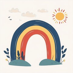 Wall Mural - Minimalist Rainbow Design, vibrant colors blend seamlessly, clean lines create a modern aesthetic, perfect for digital art and branding applications
