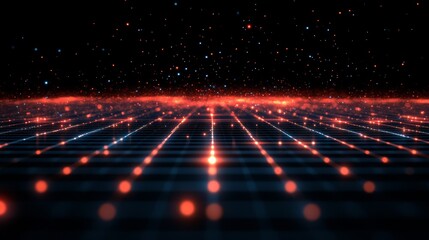 Wall Mural - futuristic dark blue grid with glowing red accents, high-tech design, digital aesthetic, immersive a