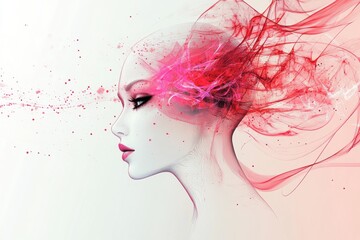 Wall Mural - Abstract female profile with vibrant artistic pink elements