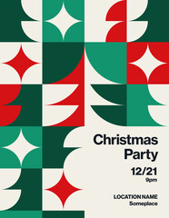 Christmas party poster vector template layout. Seasonal festive event flyer with pattern or patchwork illustration.