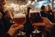 © thanit - Celebrate togetherness craft beer enthusiasts raise glasses for a joyful toast at the local brewery event