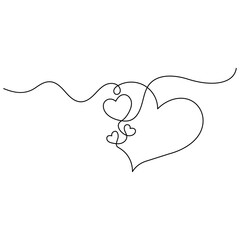 Wall Mural - Heart shape valentines day single line art, continuous one line drawing of Isolated outline vector icon