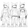 © sharafmaksumov - An anime-inspired superhero team preparing for a mission, anime coloring page for kids, simple outline illustration. Coloring book, simple lines.
