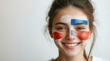 Wall Mural - Young woman with russian flag face paint - patriotic concept for national celebrations