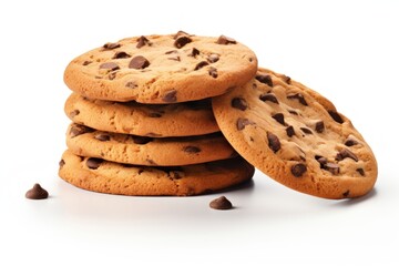 Chocolate chip cookies biscuit food white background.