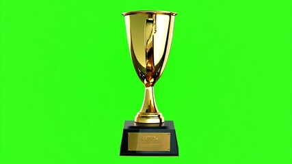 golden 3D Trophy on green screen