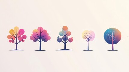 Colorful abstract trees showcasing a gradient of vibrant hues, perfect for nature-inspired designs and creative projects.