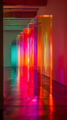 Wall Mural - abstract glass art installation illuminated by colorful lights