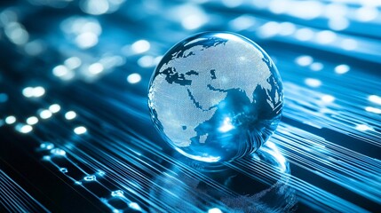 Aufkleber - Glass globe showing asia, europe and africa over fiber optic cables illustrating global communication