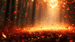 © 柳迪 付 - Golden and red autumn leaves gently falling from trees in a forest, creating a serene and picturesque seasonal landscape