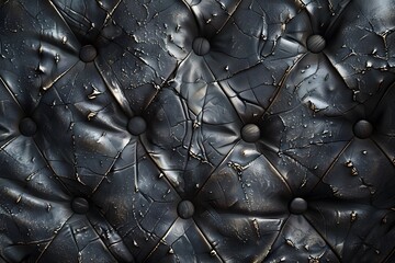 Canvas Print - Textured Black Leather Upholstery with Button Tufts