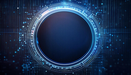 futuristic digital interface: a sleek, circular interface with glowing blue lights against a dark, d
