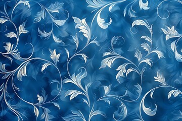 Canvas Print - Elegant Blue Floral Pattern with Delicate White Swirls