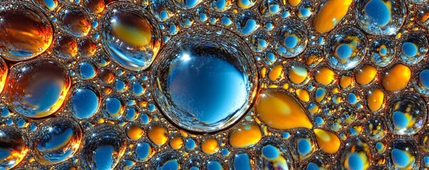 Poster - Colorful oil bubbles creating abstract pattern reflecting light