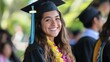 © sirisakboakaew - Successful student in an outdoor ceremony, smiling in cap and gown with diploma, capturing the spirit of academic achievement