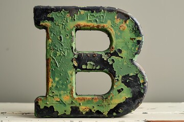 Vintage Green Letter 'B' with Distressed Texture and Patina