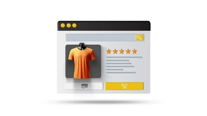 Wall Mural - Online shopping and e-commerce application animation. T-shirt rating and adding to cart animation
