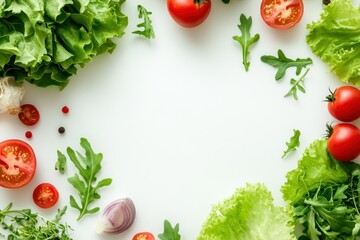 Wall Mural - Healthy lunch banner featuring a salad of roasted chicken greens and fresh vegetables on a white table