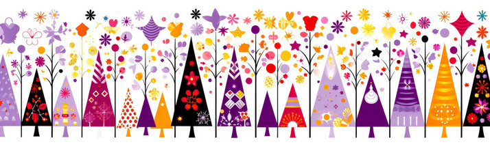 Leinwandbilder - Colorful decorative trees with vibrant flowers and shapes in a whimsical design for creative art and crafting