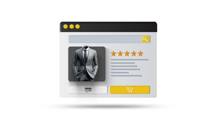Wall Mural - Online shopping and e-commerce application animation. Suit rating and adding to cart animation
