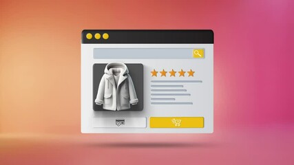Wall Mural - Online shopping and e-commerce application animation. Coat rating and adding to cart animation