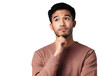 © Prasanth - Thinking, face and asian man with decision on isolated, transparent and png background. Why, questions and male person with doubt emoji for choice, consider or confused by solution or problem solving 