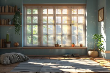 Canvas Print - Cozy Sunlit Room with a Window View and Natural Decor