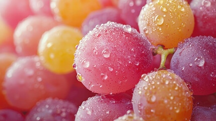 Fototapete - A close-up view showcases a vibrant selection of grapes, sparkling with water droplets and highlighting their freshness