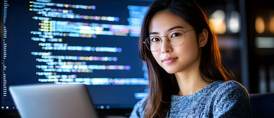 Wall Mural - the integration of technology and human expertise in software development is presented by a young as