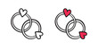 © Yanka - Bonded wedding rings doodle hand drawn icon. Marriage proposal. Diamond ring in heart shape. Concept of wedding, valentine, love.