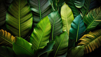 abstract green leaf texture, nature background, tropical leaf