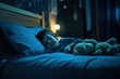 © LimeSky - Toddler dozing in a dim room Boy resting Good nighttime sleep Nursery with soft light Child with stuffed animal Kid s bedding