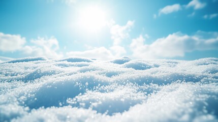Wall Mural - a serene winter landscape with glistening snow under a bright morning sky and soft clouds in the bac