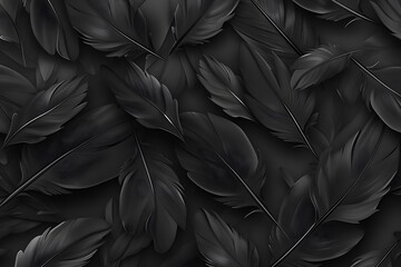 Canvas Print - Elegant Black Feather Pattern on Dark Background