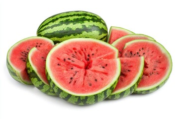 Poster - Watermelon pieces on a white background Overhead view