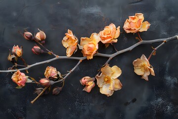 Canvas Print - Delicate Arrangement of Peach Roses on a Dark Background